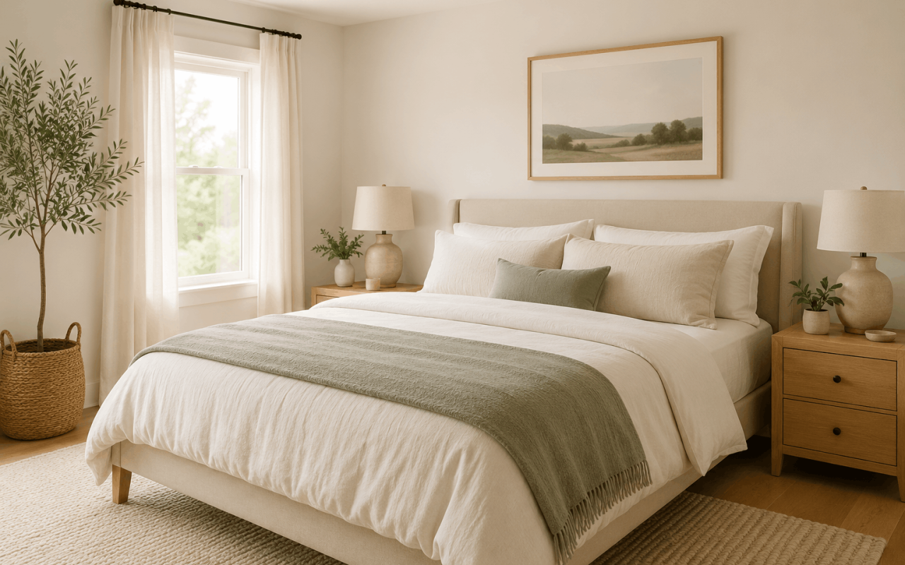 A practical bedroom in a small family home