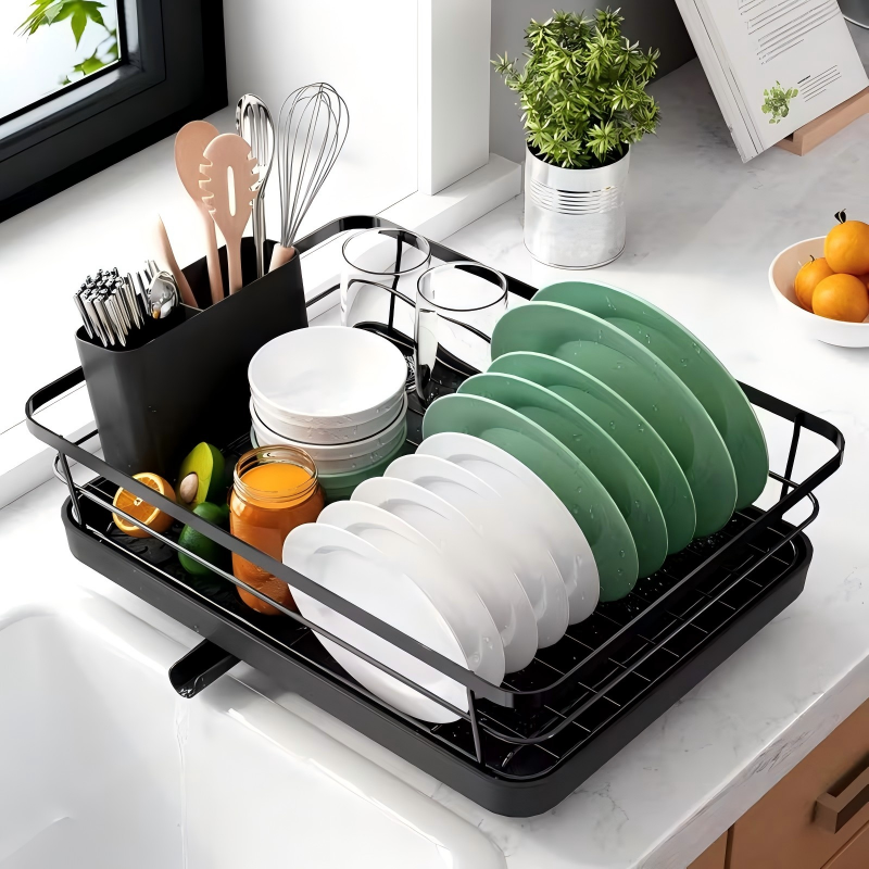 Kitsure compact black countertop dish rack