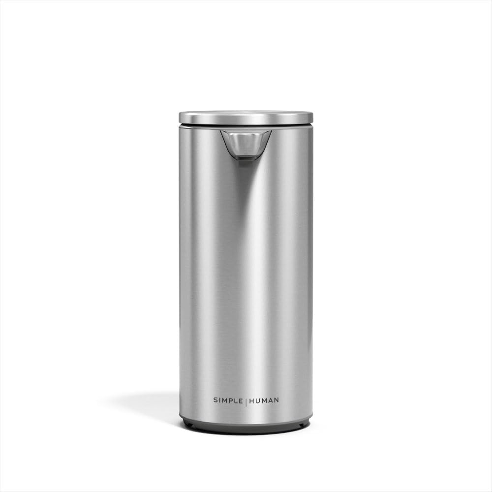 simplehuman 9 oz Rechargeable Liquid Sensor Pump, brushed stainless steel product image from the linked Amazon listing