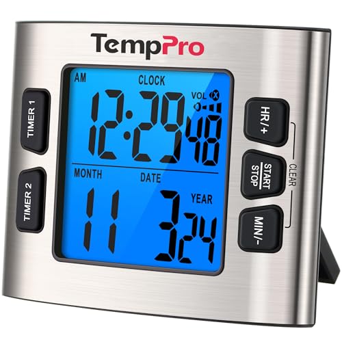 TempPro TM02 timer showing its clock and calendar mode