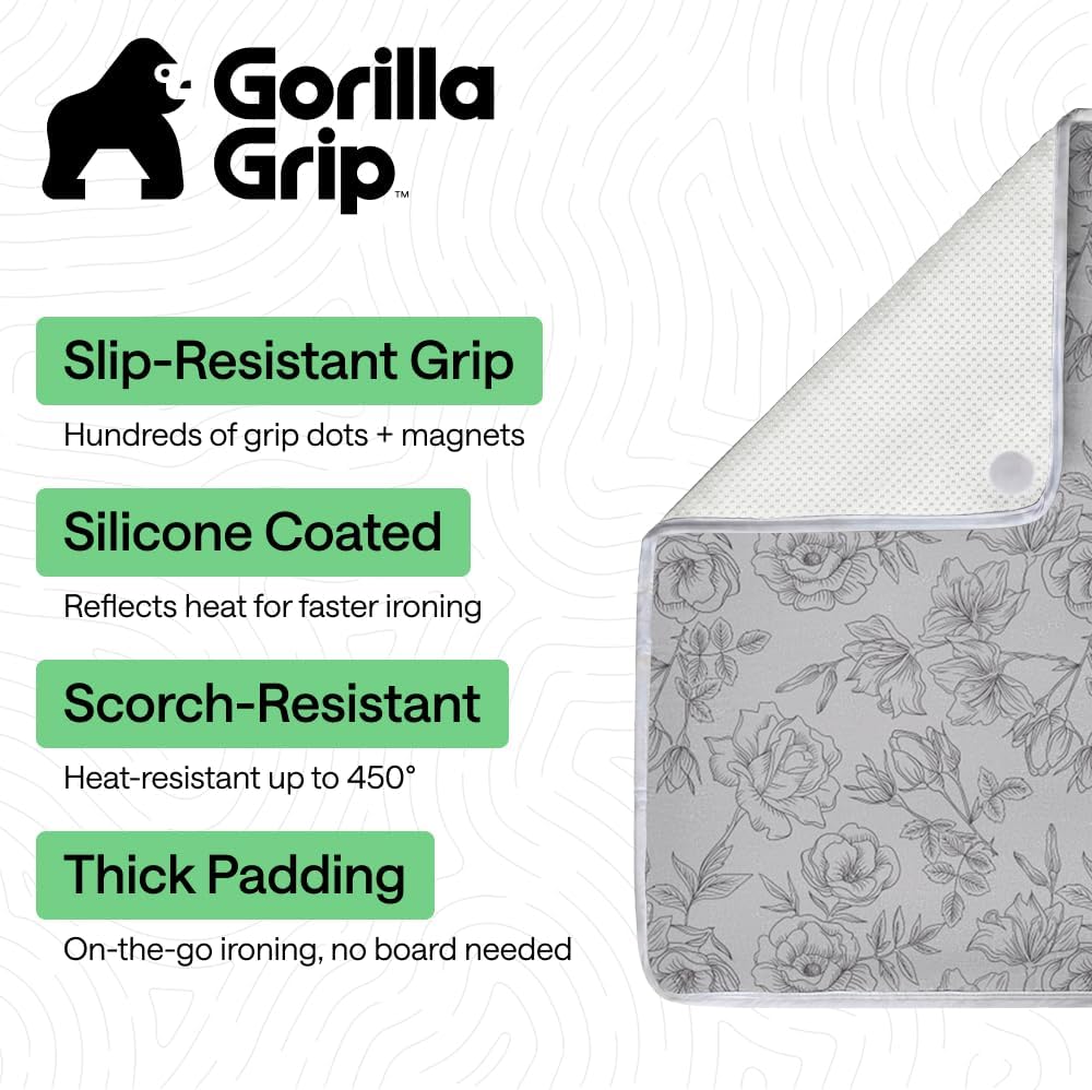 GORILLA GRIP Portable Ironing Mat, Gray Floral listing gallery image 1