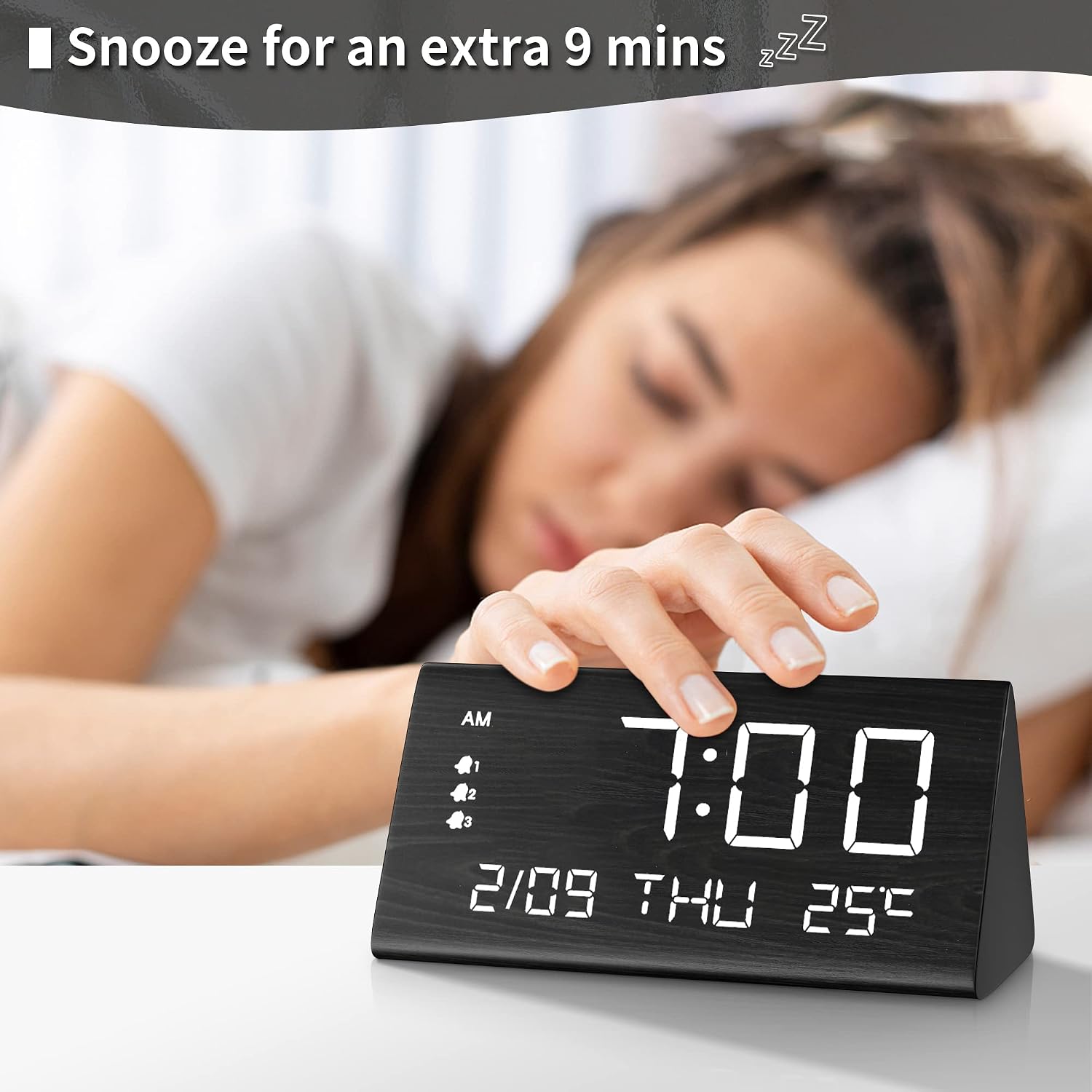 JALL Digital Alarm Clock, Date+Black listing gallery image 2
