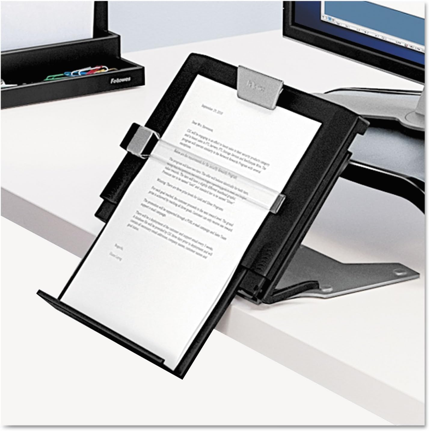 Fellowes 8039401 in-line document holder displayed at a desk