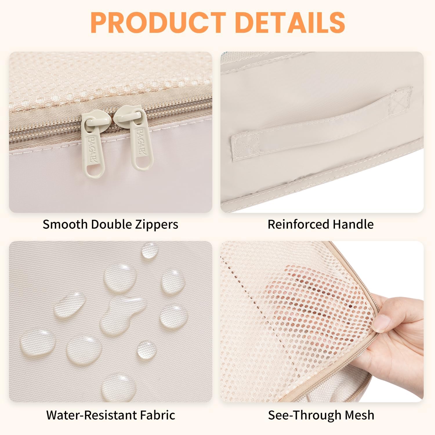 BAGAIL 6-Set Packing Cubes in Beige listing gallery image 3