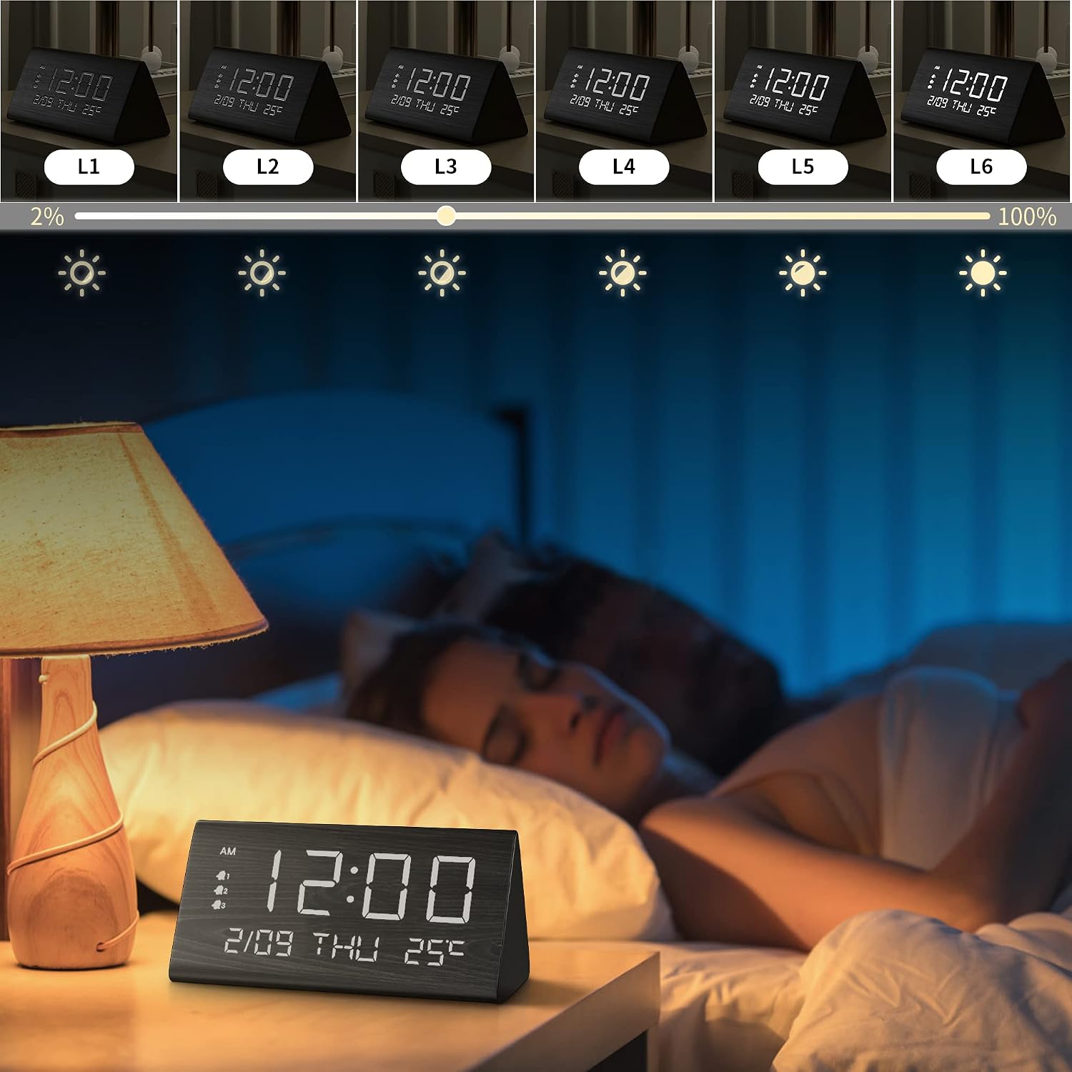 JALL Digital Alarm Clock, Date+Black listing gallery image 4