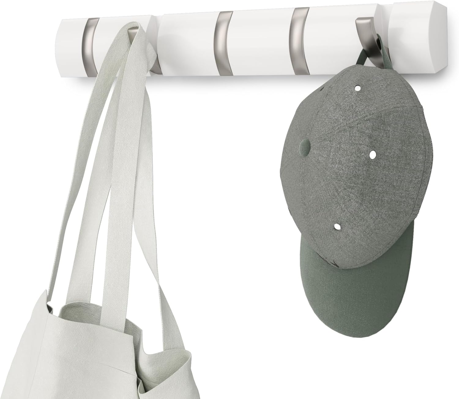 Umbra Flip Wall-Mounted 5-Hook Coat Rack, white and nickel product image