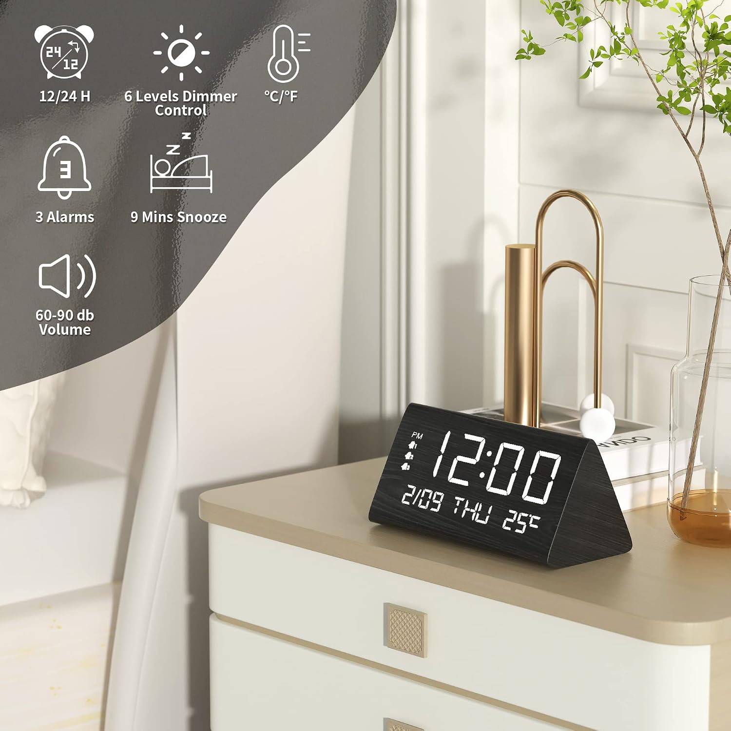 JALL Digital Alarm Clock, Date+Black listing gallery image 1