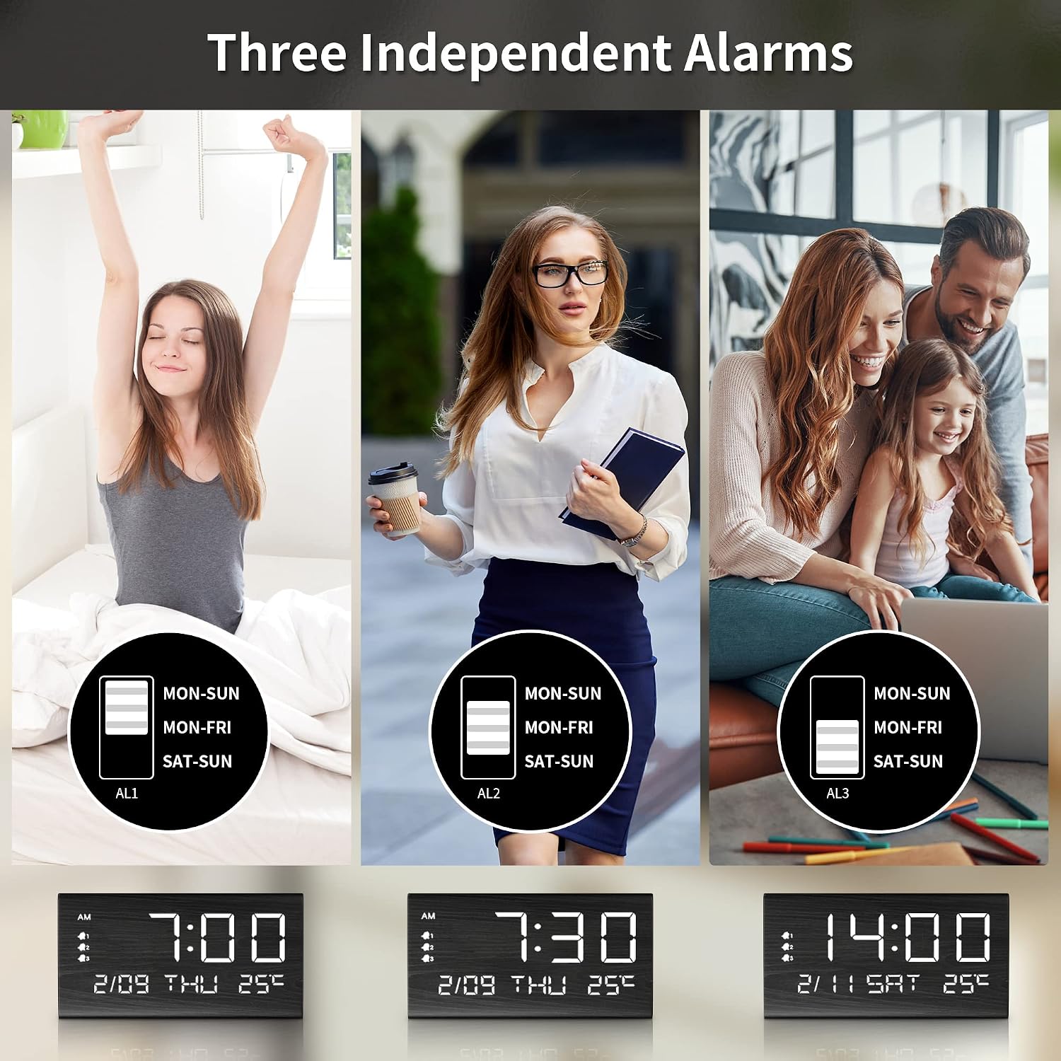 JALL Digital Alarm Clock, Date+Black listing gallery image 3