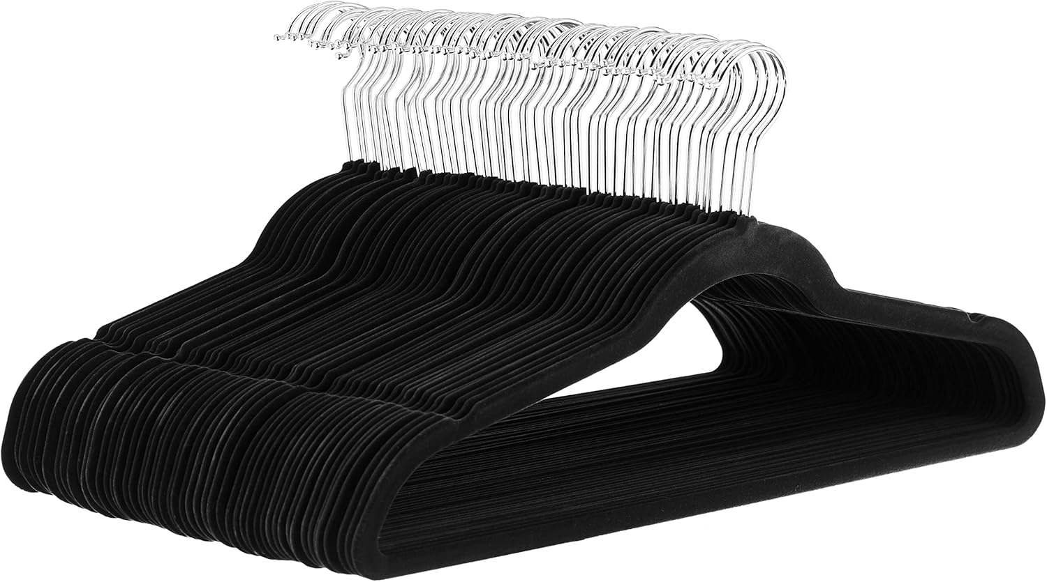 Amazon Basics Slim Velvet Non-Slip Suit Hangers, black, 50-pack product image from the linked Amazon listing
