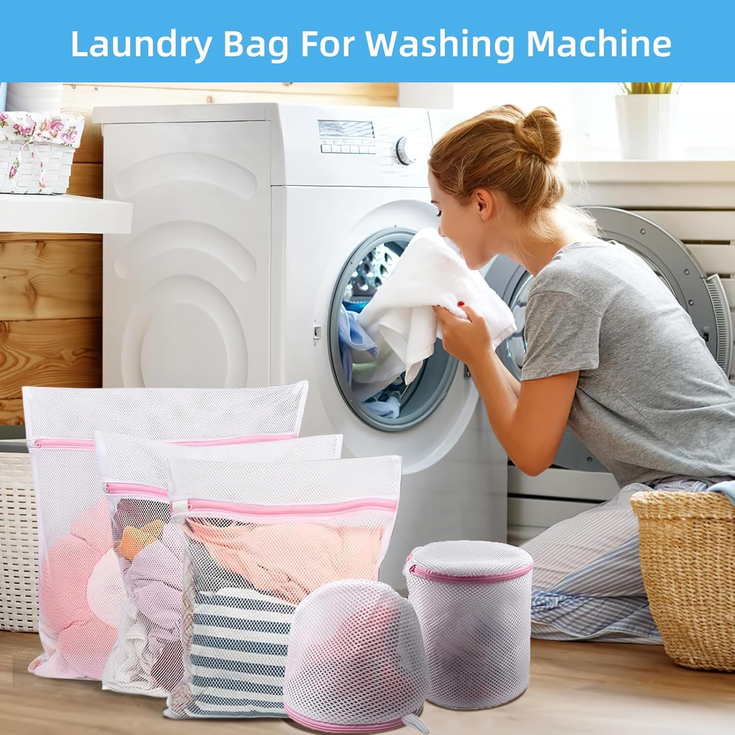 GOGOODA Mesh Laundry Bags, white 7-piece set listing gallery image 1