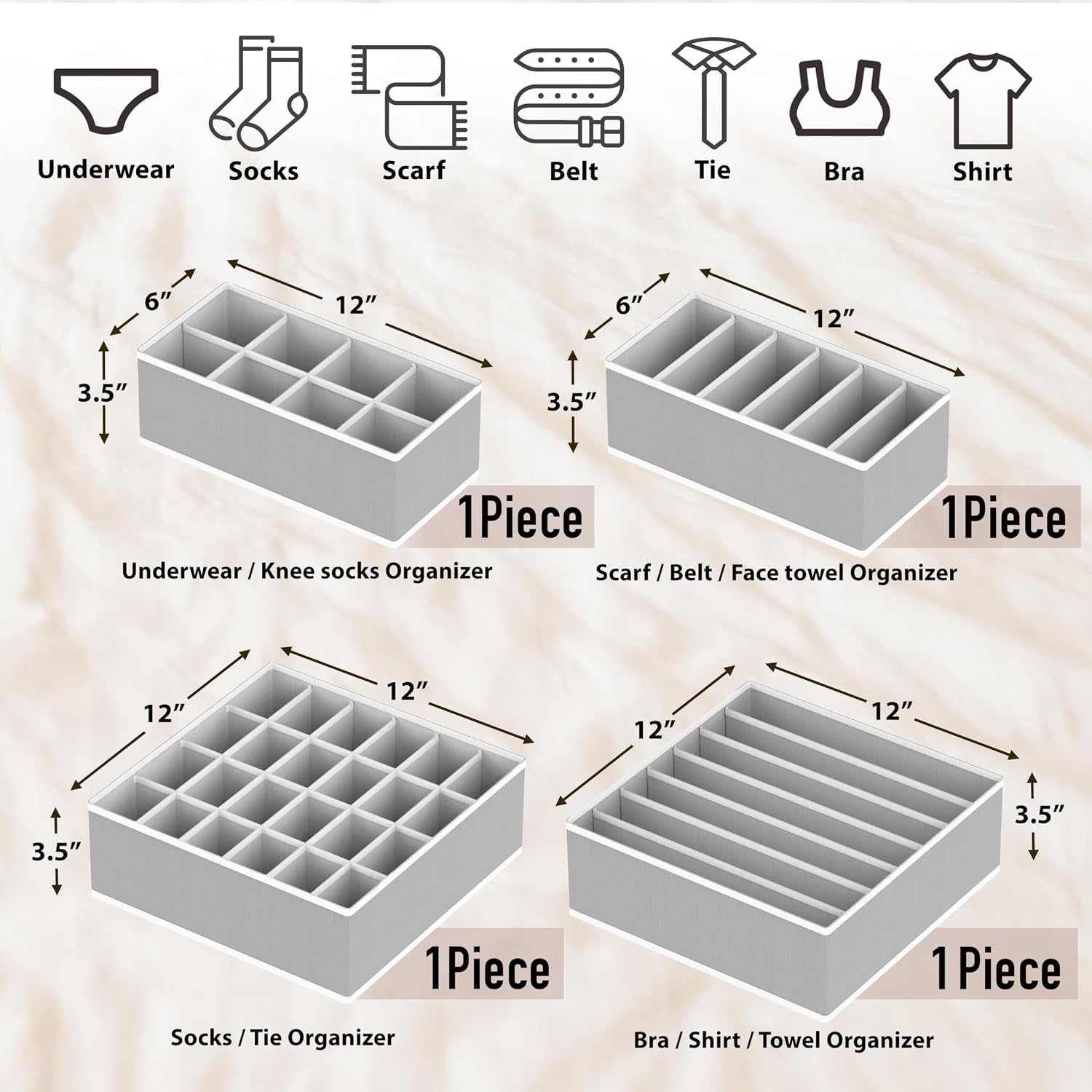 Simple Houseware 4-Pack Drawer Organizer, Gray listing gallery image 1
