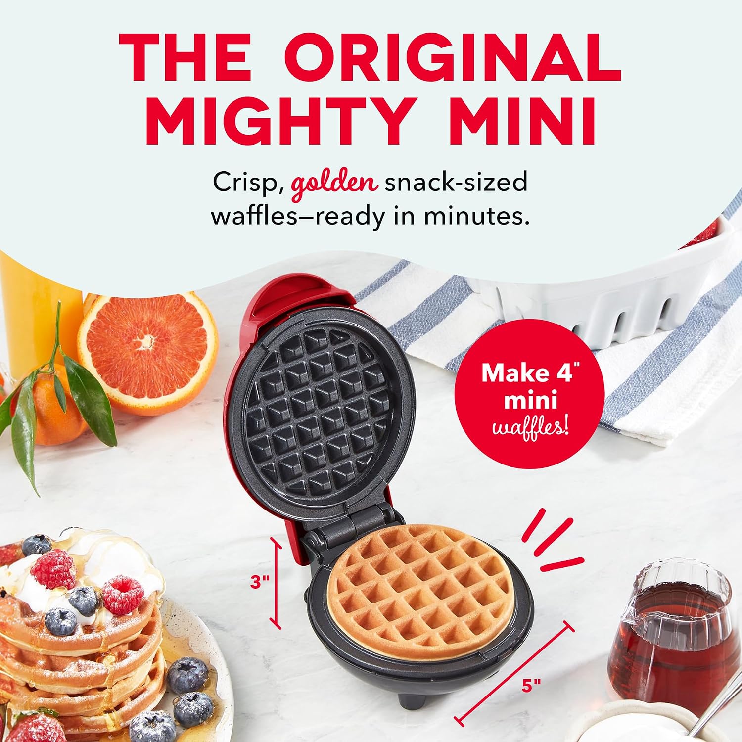 Dash Mini Waffle Maker, 4-inch, red listing gallery image 1