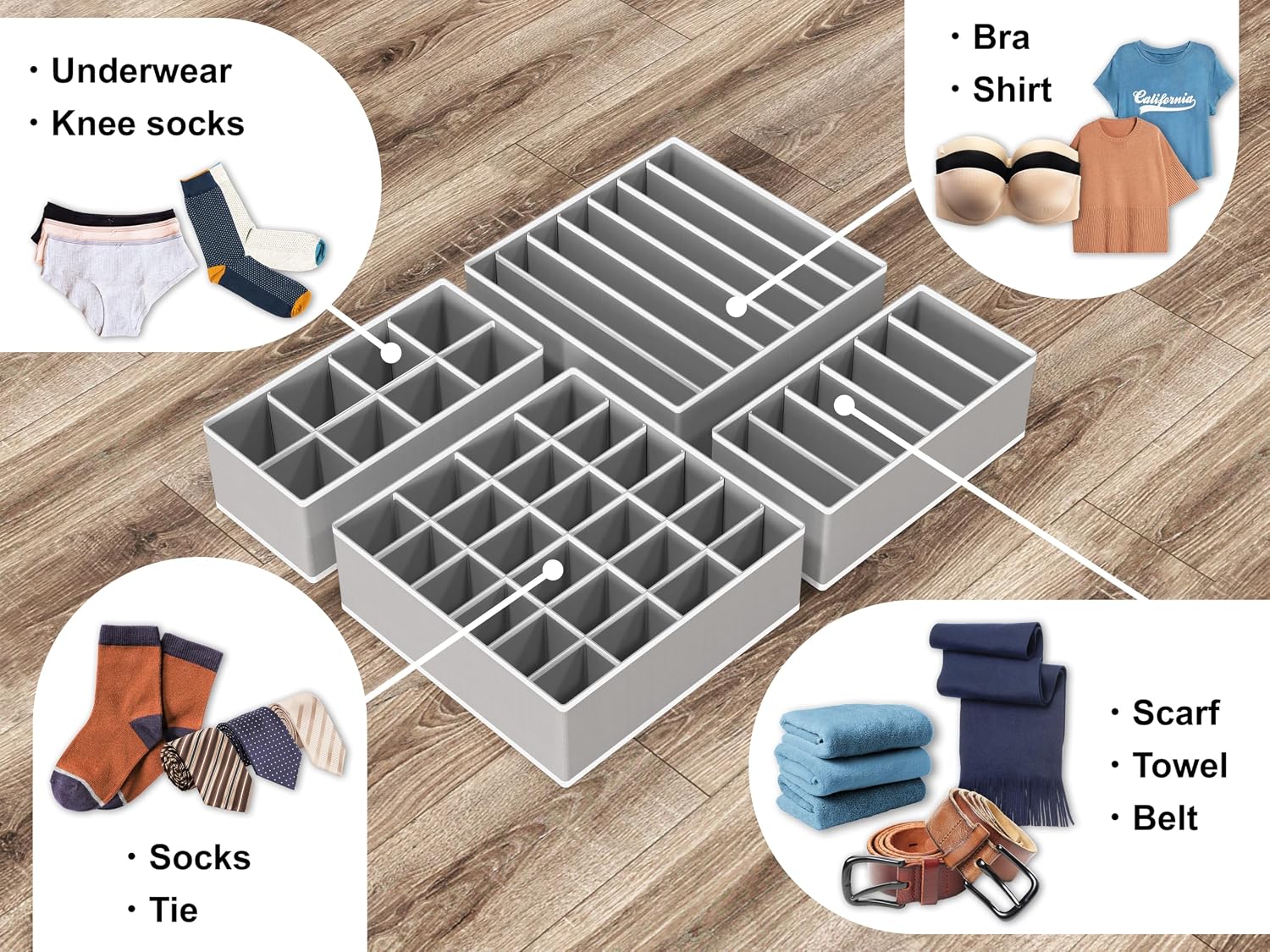 Simple Houseware 4-Pack Drawer Organizer, Gray listing gallery image 3