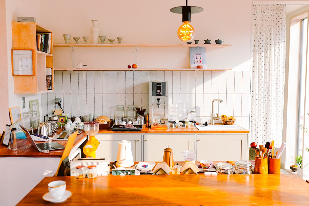 Small kitchen counter filled with everyday items, illustrating how limited counter space can become crowded quickly
