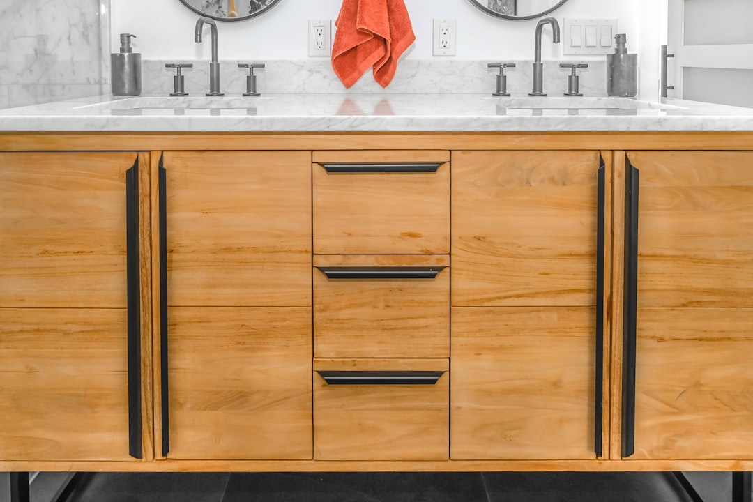 Bathroom vanity showing the enclosed cabinet area used for under-sink storage