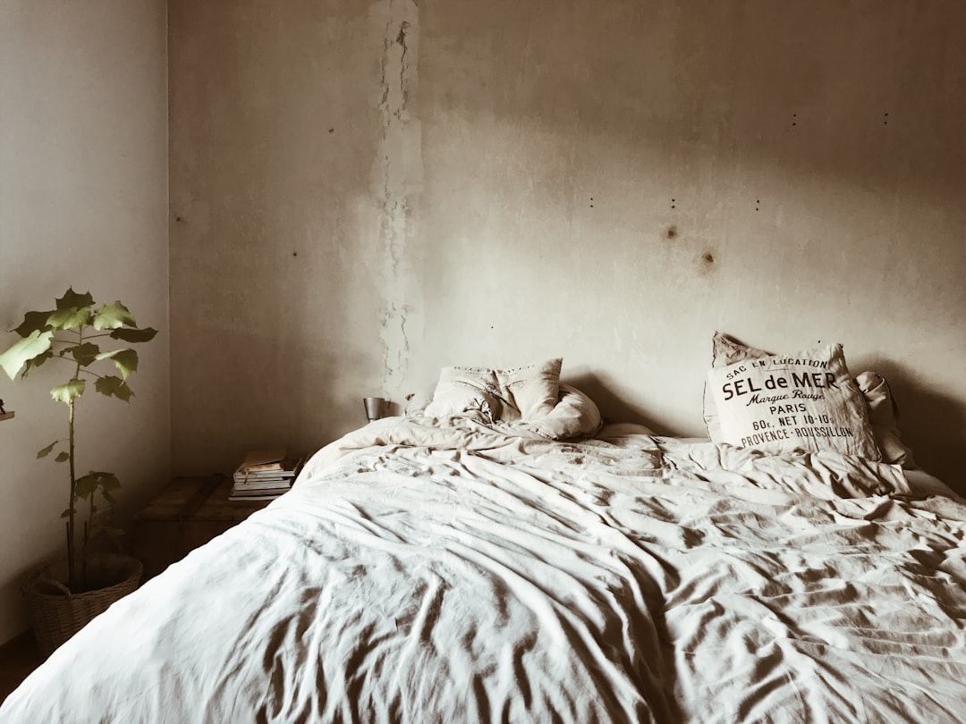 Bedroom with a simple bed and limited visual clutter