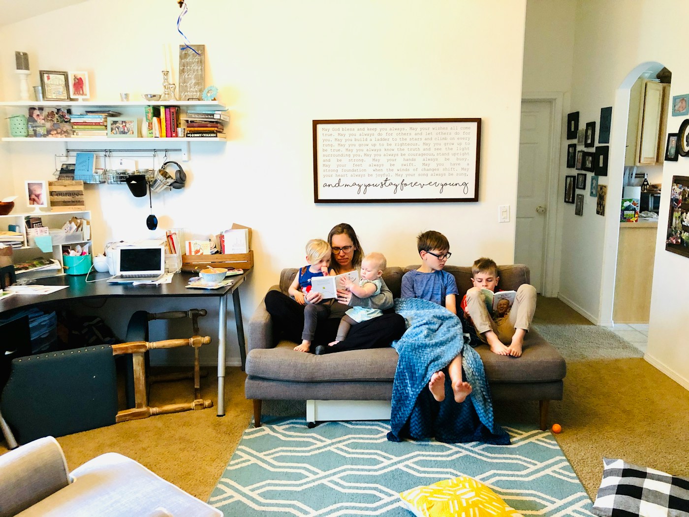Family together in a shared home space