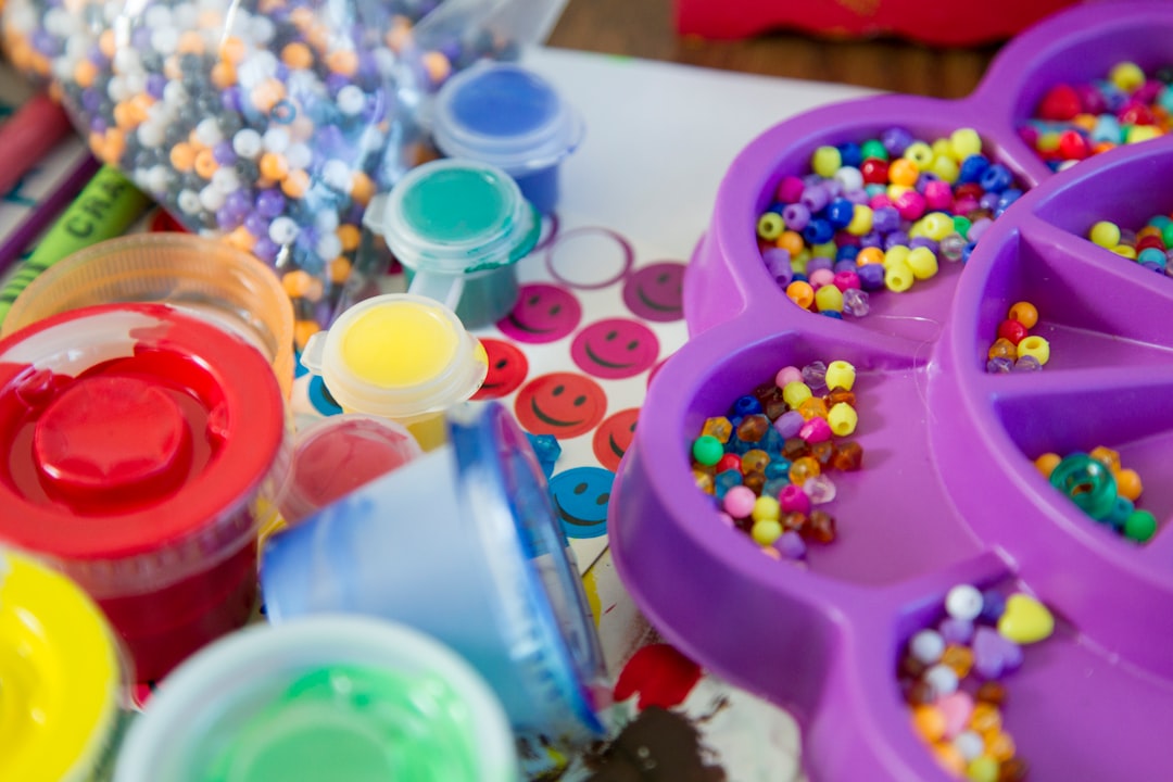 Assorted art and craft supplies grouped for creative activities
