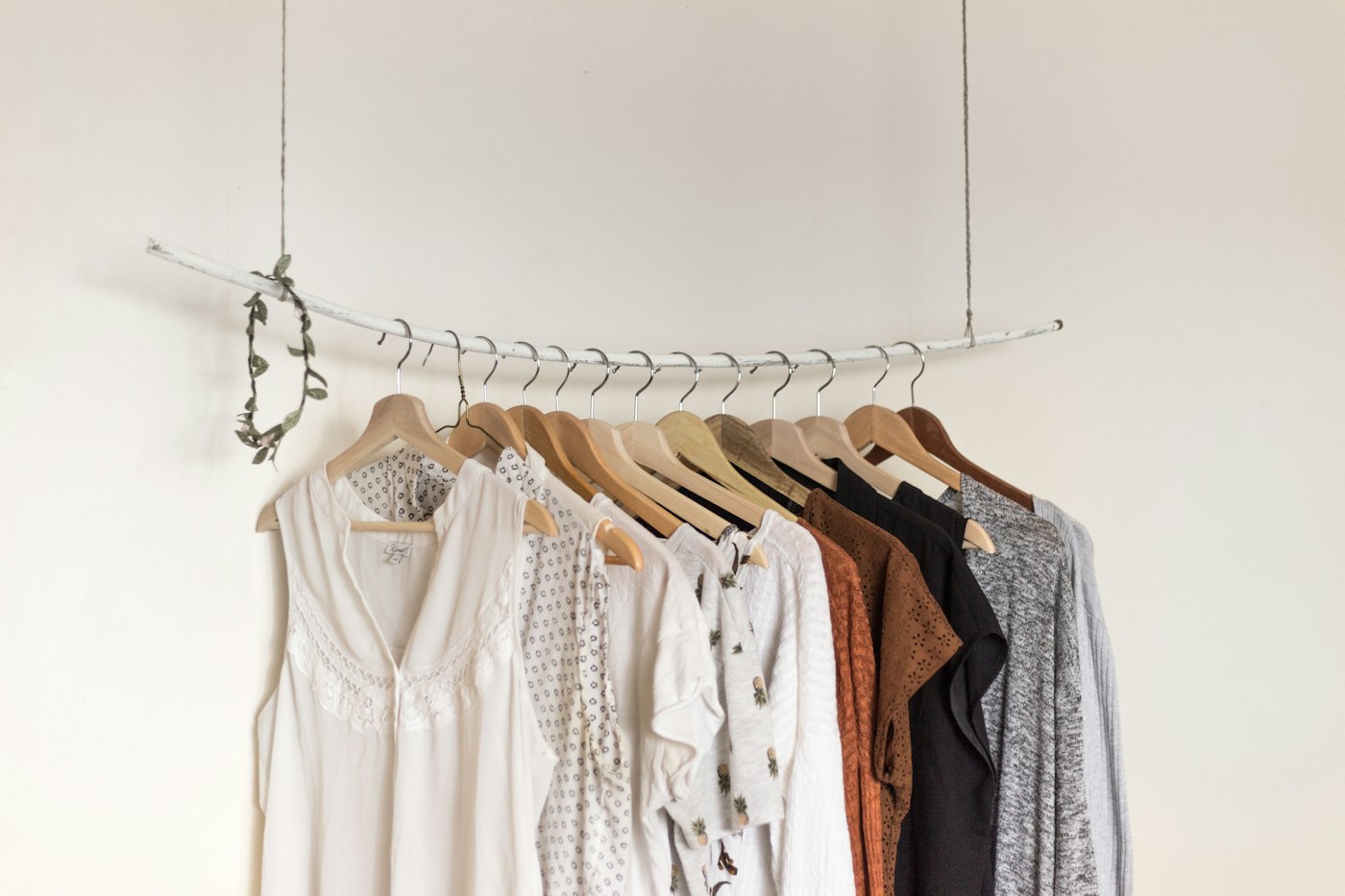 Garments arranged on hangers