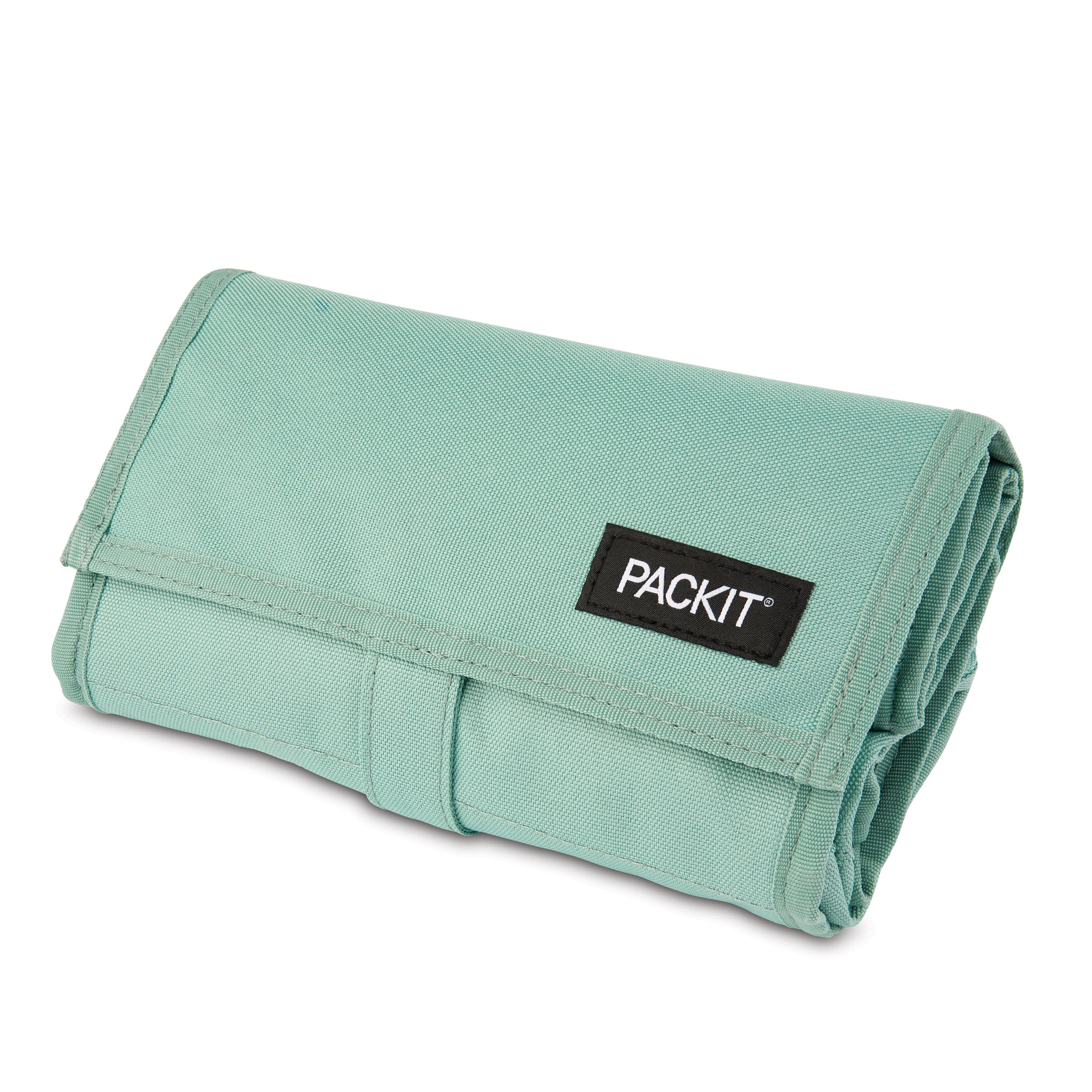 A lunch bag folded closed for compact storage