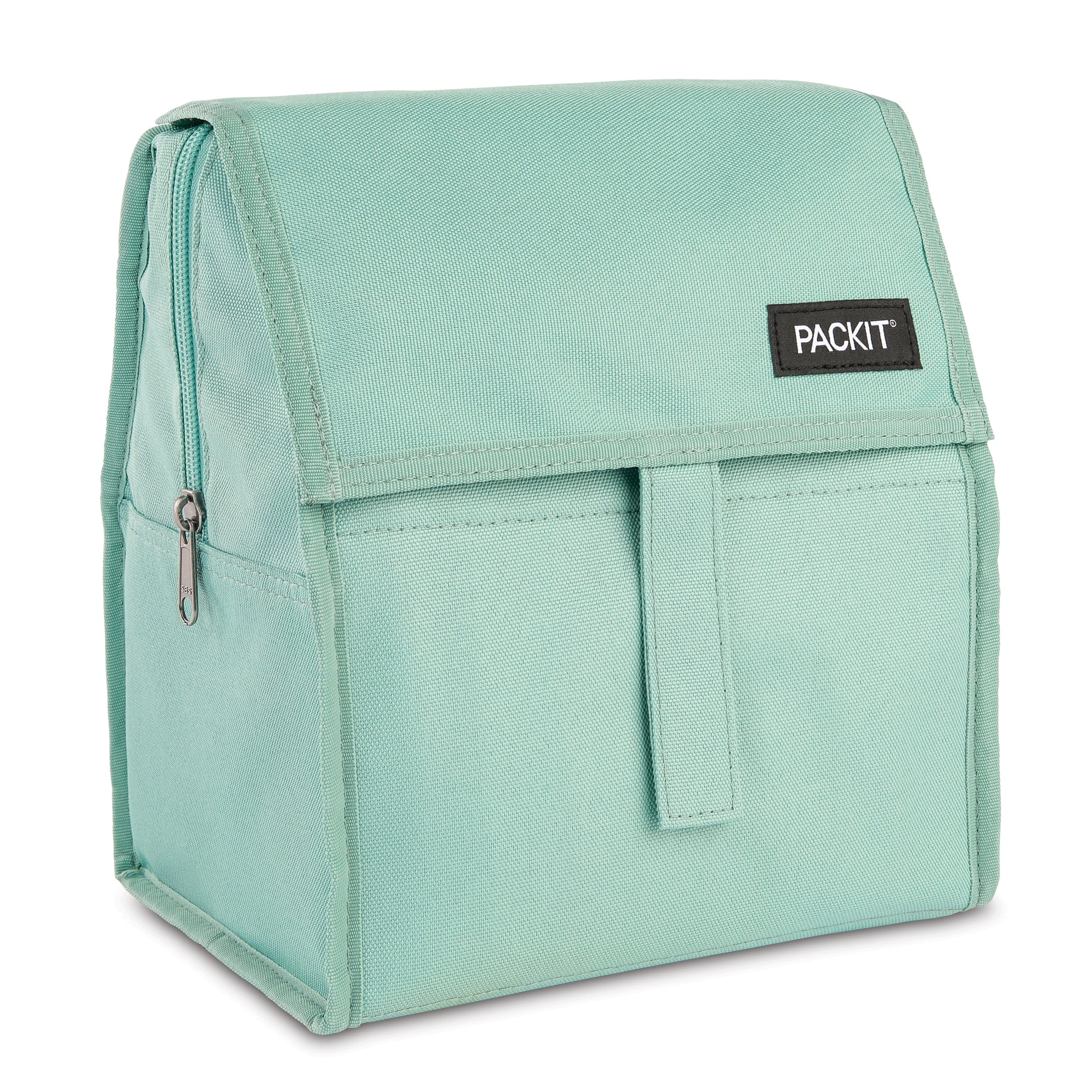 A sage PackIt Freezable Lunch Bag shown upright