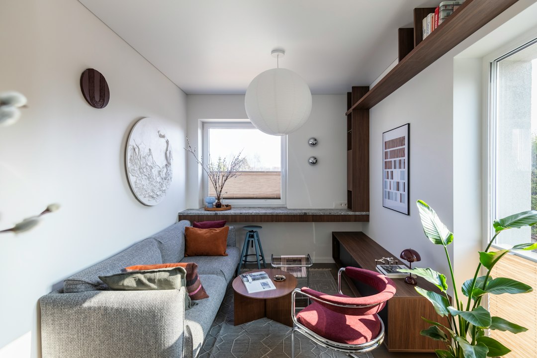 Compact apartment desk area with a clear work surface