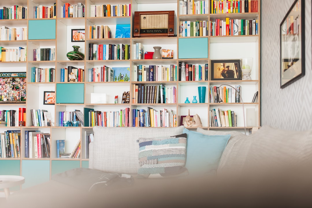Large bookcase integrated into a living room for organized book storage