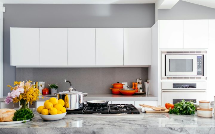 Bright compact kitchen with open counter space