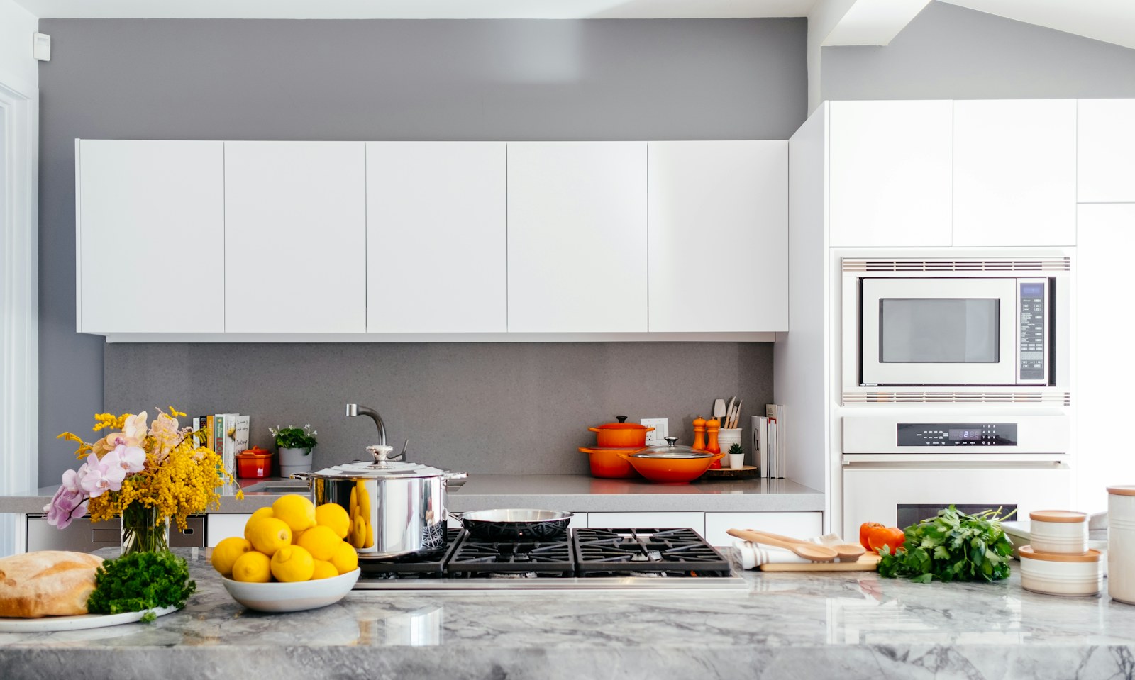 Bright compact kitchen with open counter space