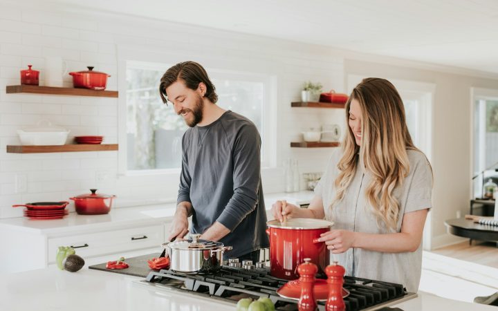 Compact kitchen being used for everyday meal preparation