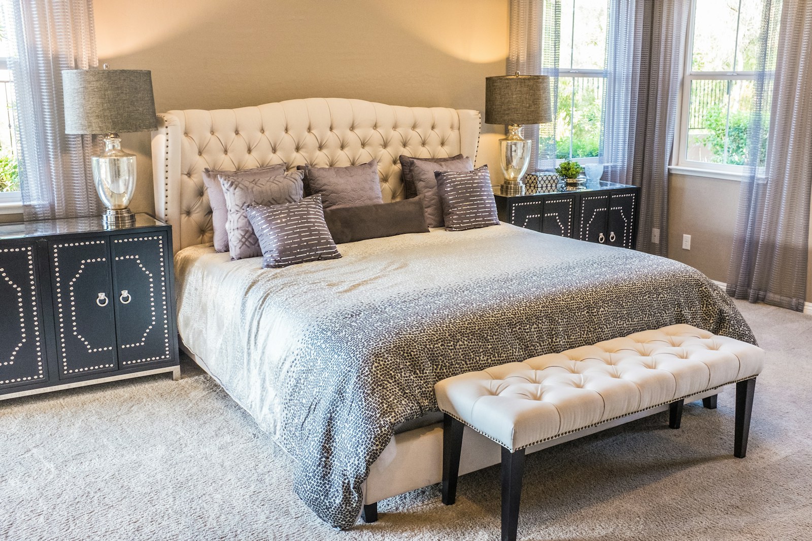 Compact bedroom where storage furniture must share limited floor and wall space