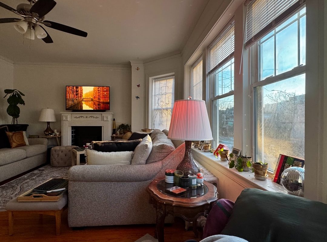 Tidy comfortable living room with clear seating and open circulation