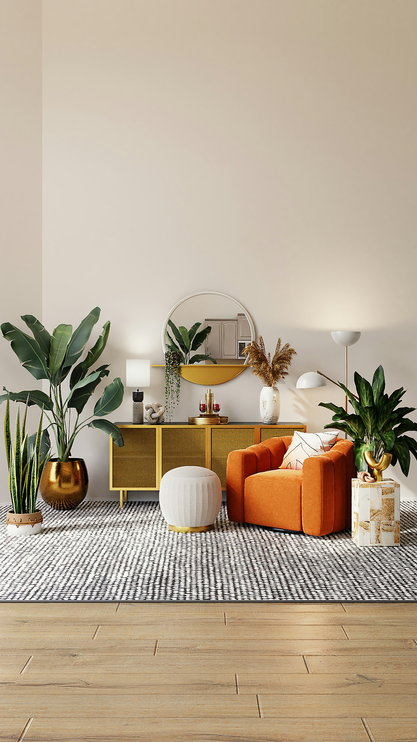 Open living-room furniture showing easy device access