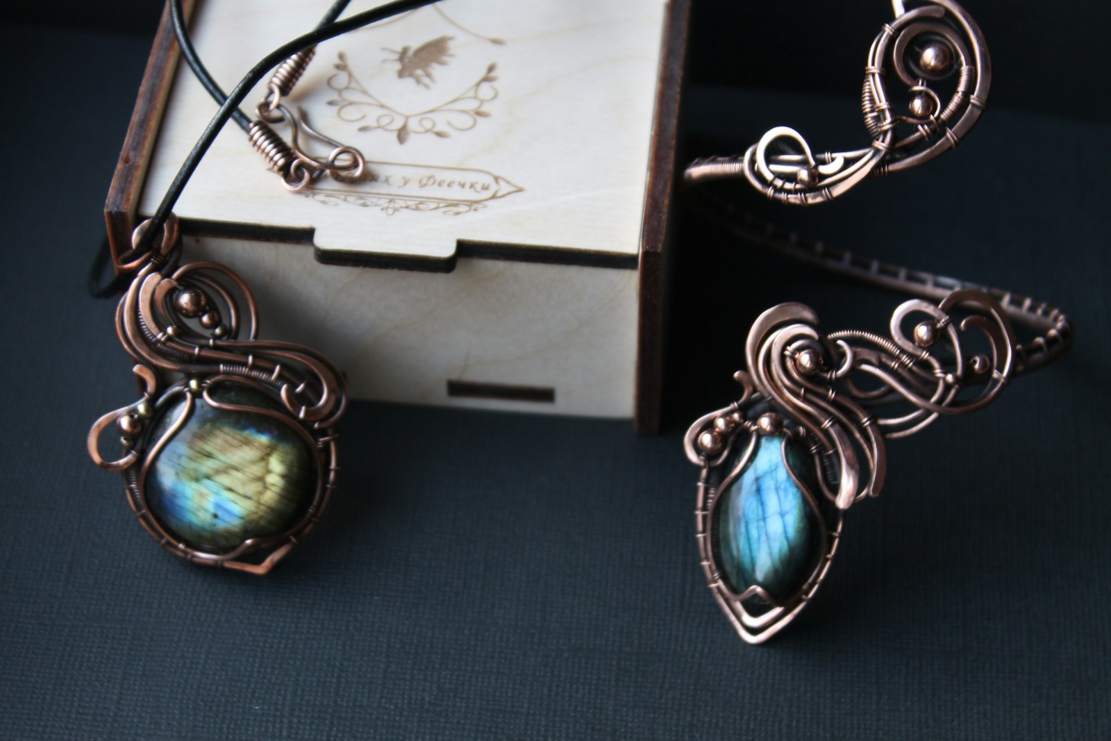 Matching wire-wrapped pendant and earrings