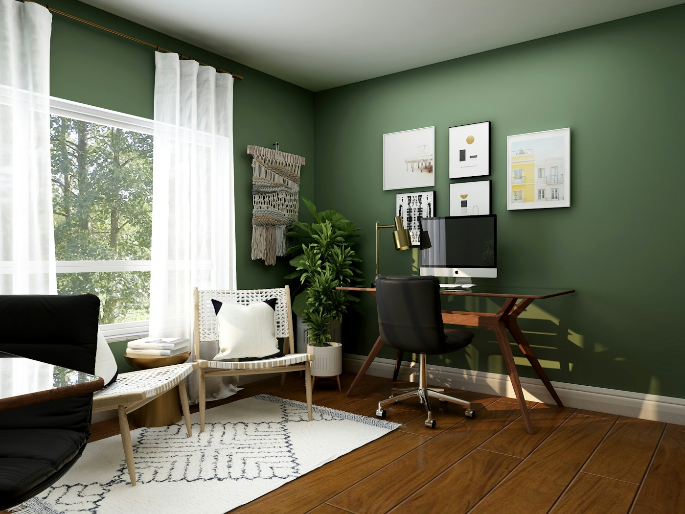 Small home office with desk and surrounding storage