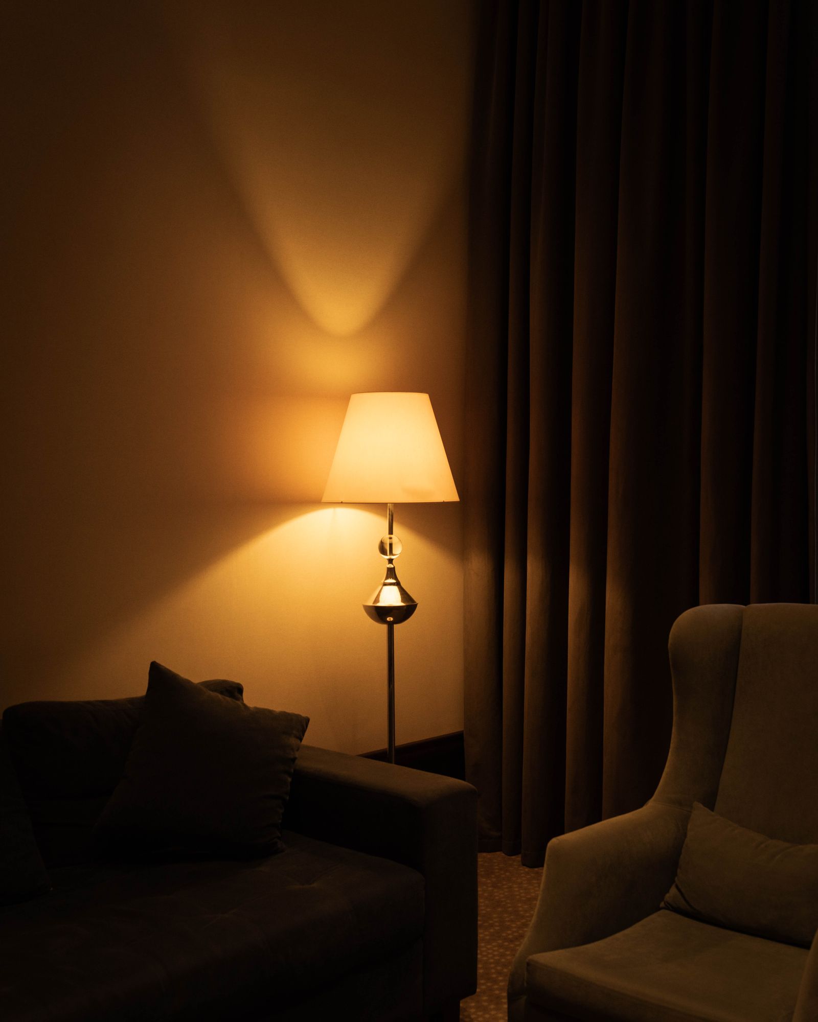 Lamp in the corner of a living room