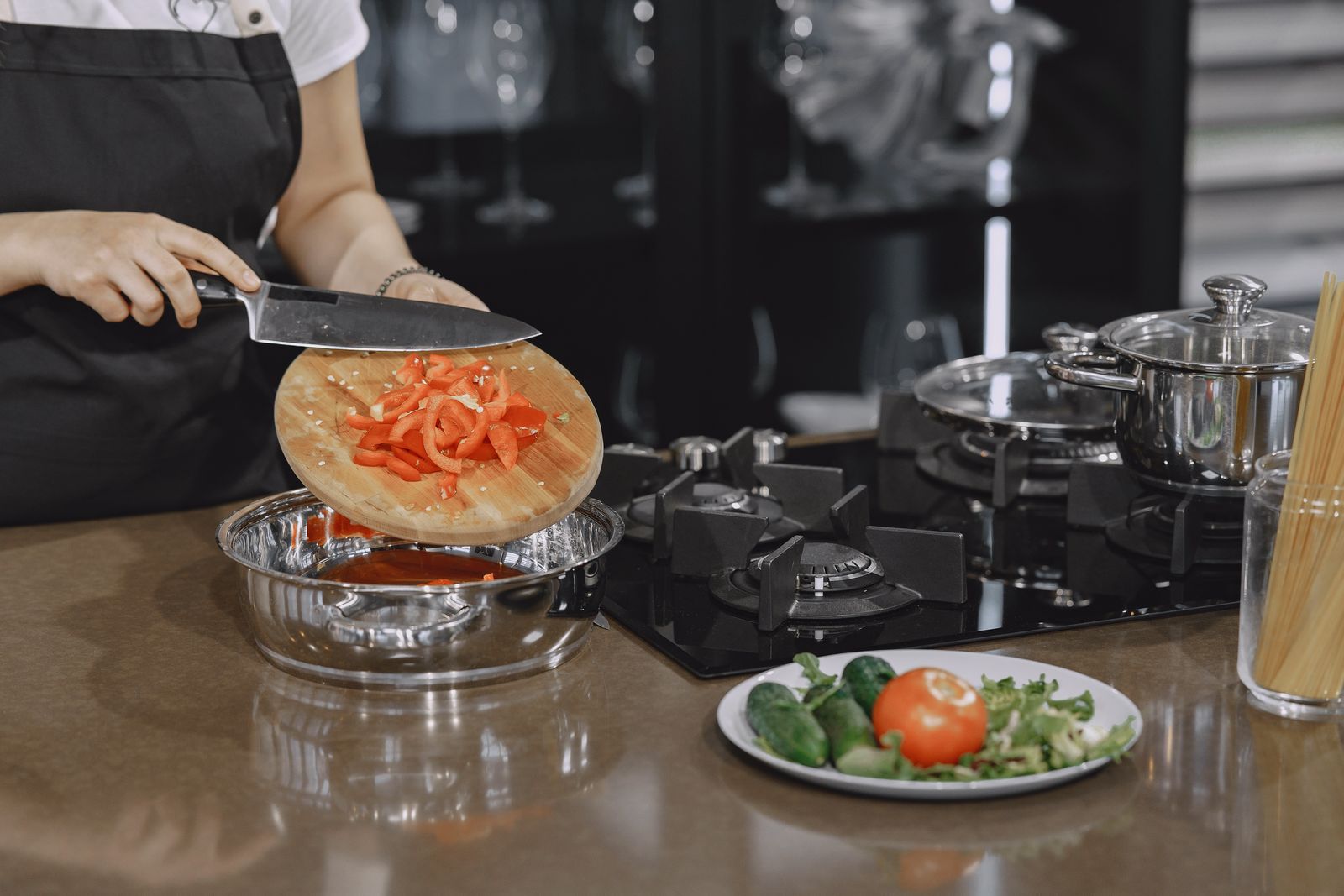 Sliced vegetables on a cutting board