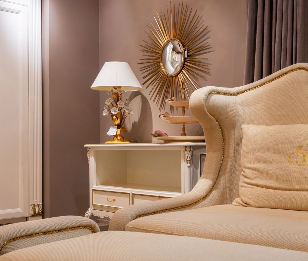 Compact sofa bed set up in a living room