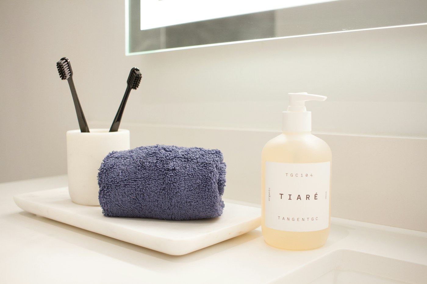 Bathroom countertop with a limited set of daily-use products