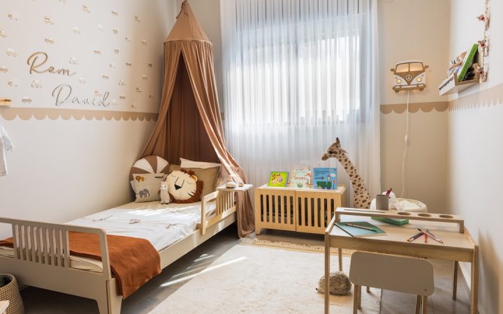 Child’s bedroom showing clear bed, desk, and open floor zones