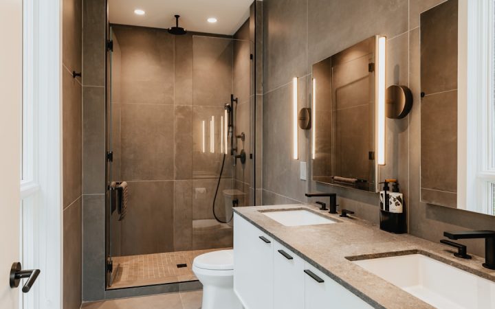Bathroom shower with limited visible products and clear surfaces