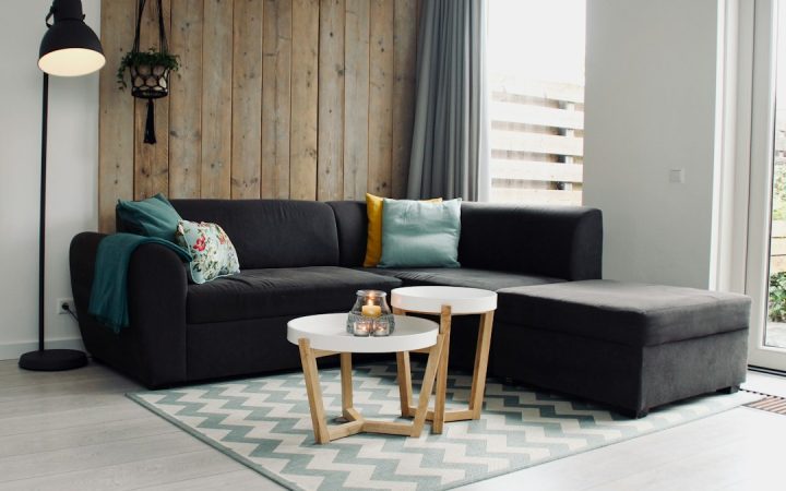 Sectional sofa with cushions in a family living room
