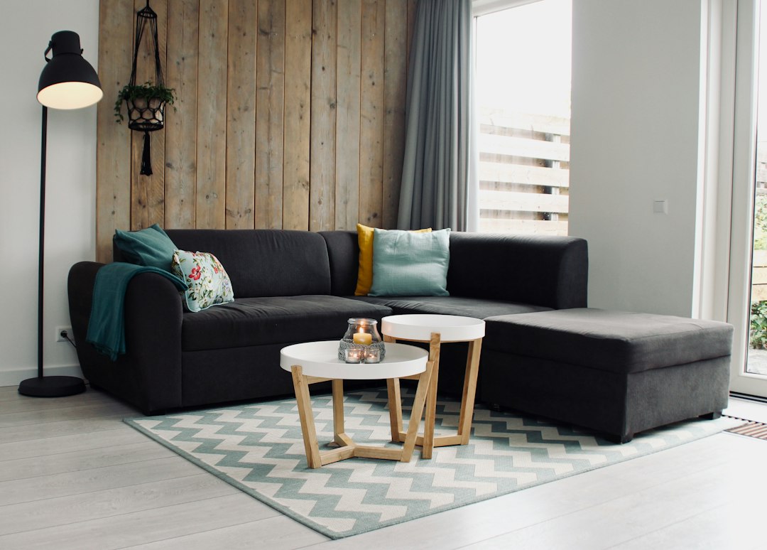Sectional sofa with cushions in a family living room