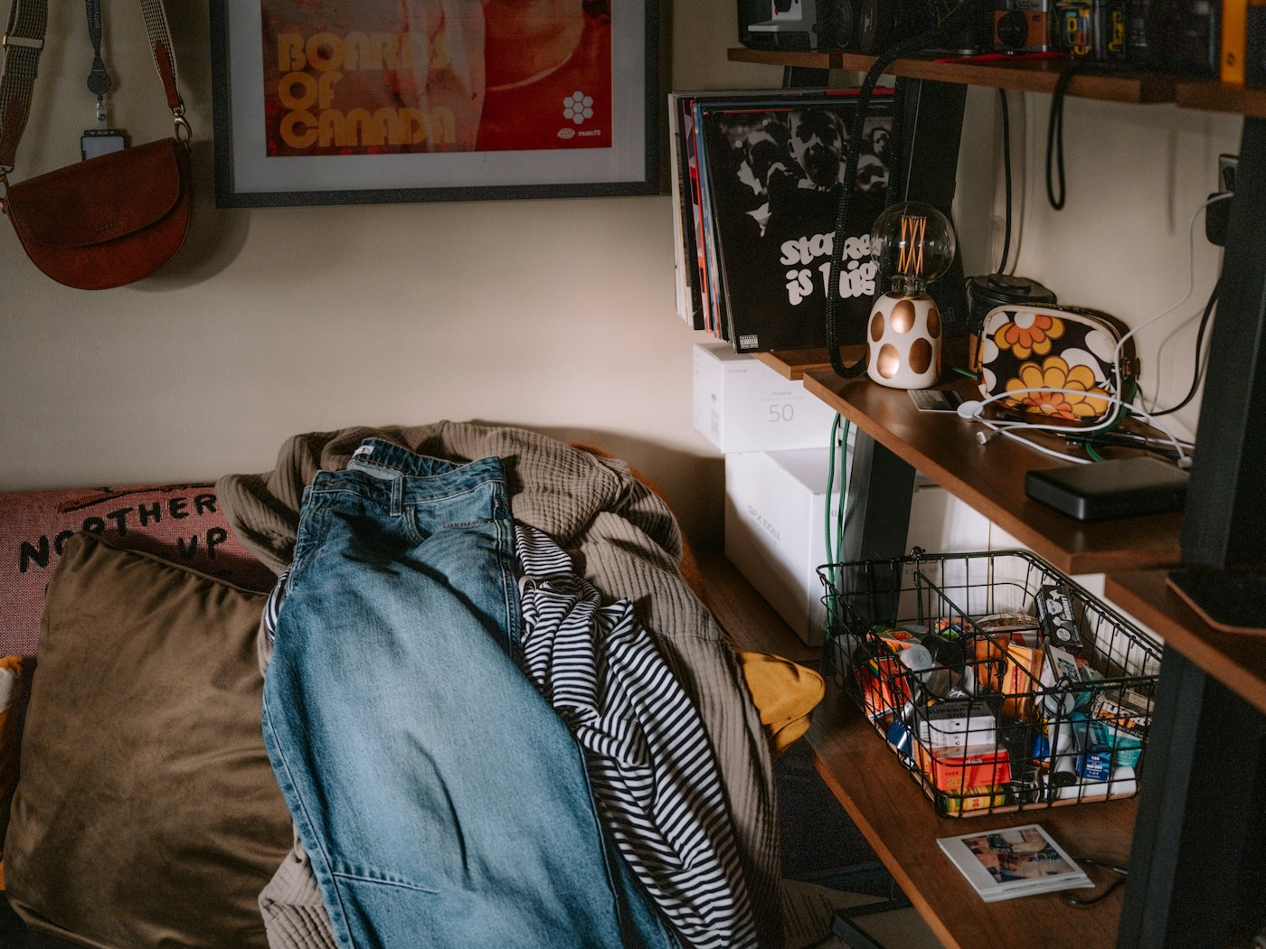 Clothes laid out for laundry and put-away, illustrating the uniform loop