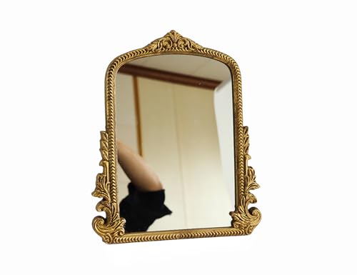 HSDDHOME gold arch tabletop mirror showing its reflected viewing angle