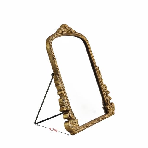 HSDDHOME mirror shown at an angle with rear support and supplier 4.7-inch stand-depth label