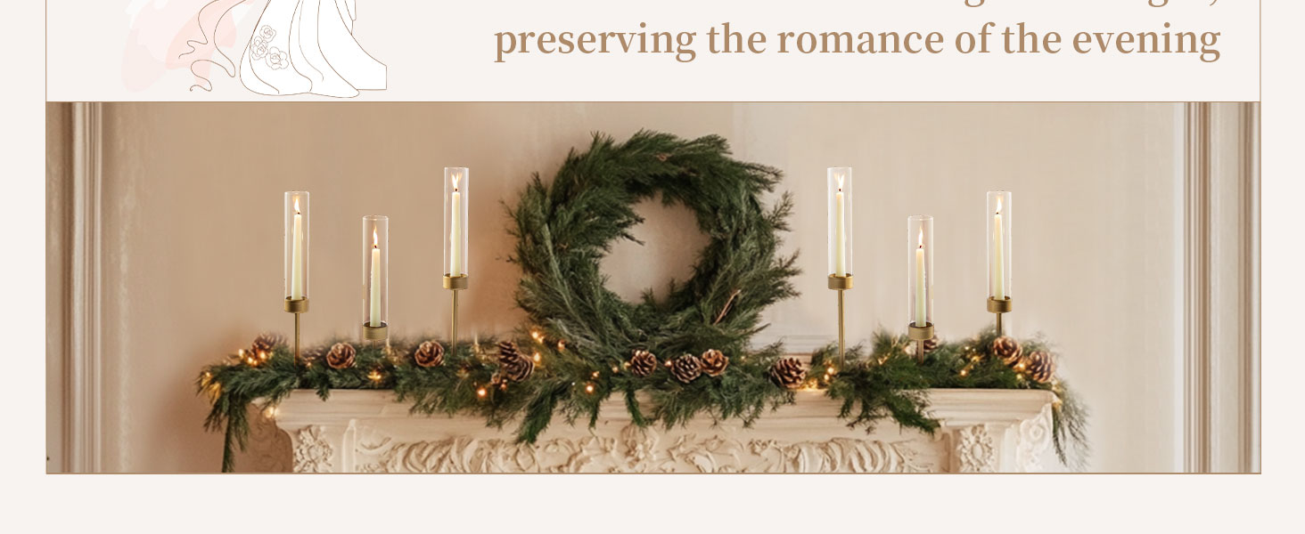 Supplier holiday mantel scene with covered taper holders