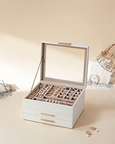 SONGMICS jewelry box shown with glass lid raised and separate jewelry inside