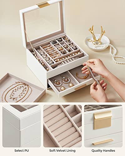 SONGMICS jewelry box lid, lining, handles, and drawers in a supplier detail collage