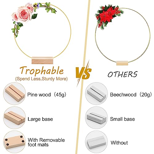 Trophable supplier comparison image showing wooden bases and separate floral hoop designs